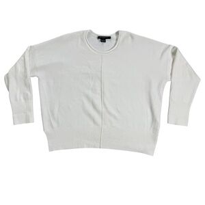 French Connection Cream Cropped Knit Sweater M Crewneck Modern Minimalist Luxury